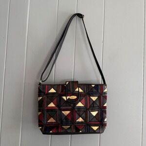 La Covina Patchwork Genuine‎ Leather Shoulder Bag Geometric Triangles Multicolor
